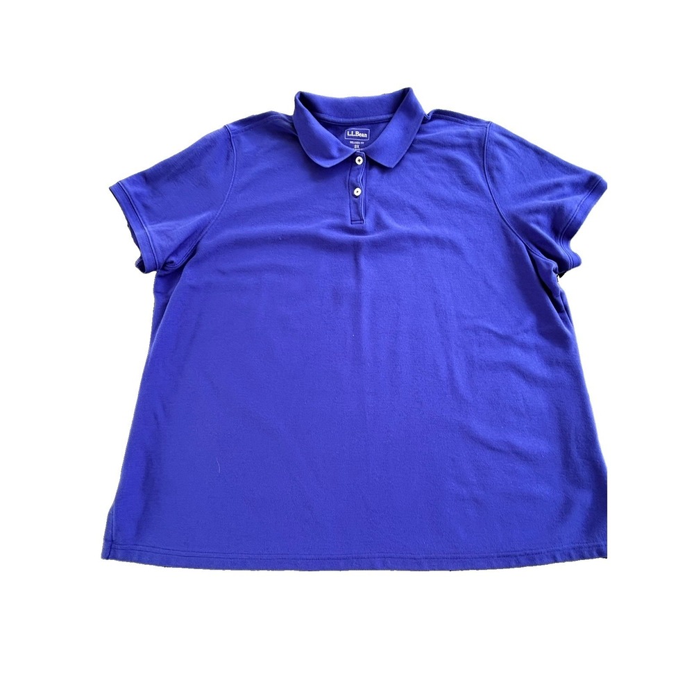 LL Bean Polo Shirt Womens 2X Blue Relaxed Fit Pique Cotton Golf Classic Top
